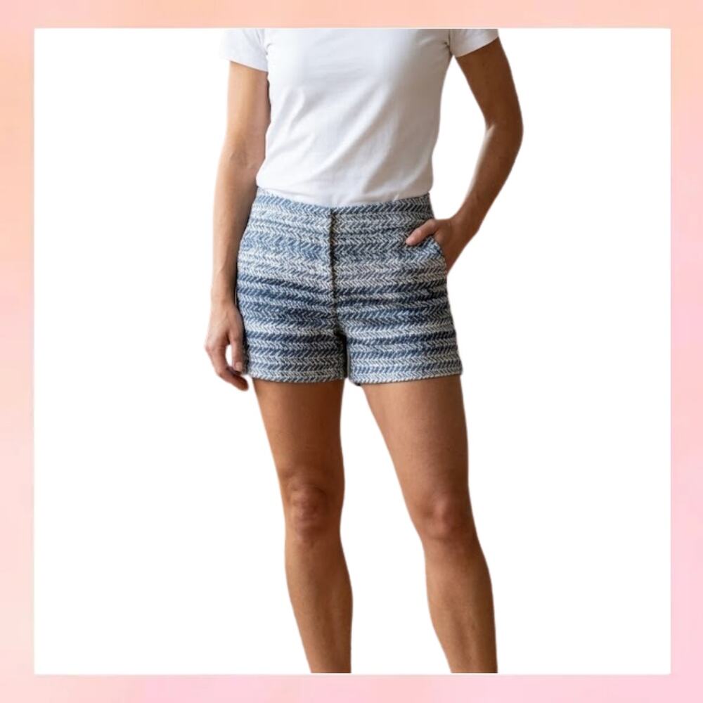 J.Crew Blue White Ikat Herringbone Print Stretch Chino Shorts Size 4